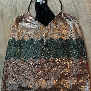 Medium Gold and Green Sequin Black Tank